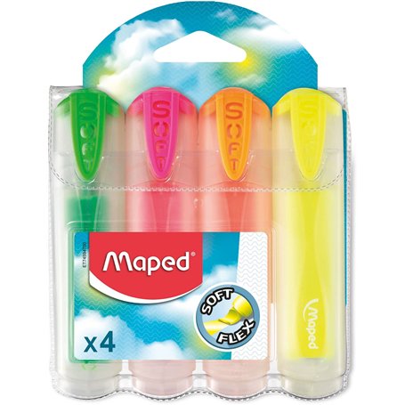 Maped 745947 Lot de 4 surligneurs Fluo Peps Soft Translucide