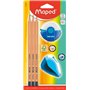 Maped - Kit de démarrage pour élèves en bois certifié FSC - 3 crayons Black'PEPS, 1 gomme Zenoa, 1 taille-crayon Clean - Vert, r