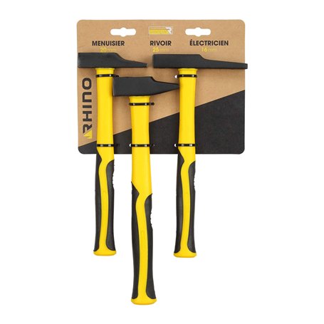 RHINO - Jeu de 3 Marteaux avec manche incassable (électricien 16mm