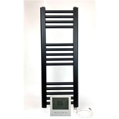 Greened House Sèche-serviettes électrique droit pour salle de bain avec minuteur et thermostat de pièce Noir 300 W x 800 h