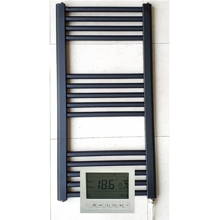 Greened House Sèche-serviettes électrique droit pour salle de bain avec minuterie et thermostat Noir 400 W x 800 H