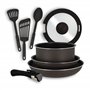 MENASTYL - Set de 8 pièces IRIS - 1 casserole 20cm + 2 poêles 24/28cm + 1 couvercle 20cm + 1 poignée amovible + 1 cuillère + 2 s