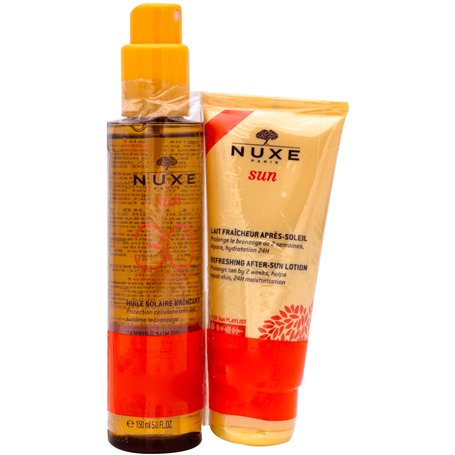 Nuxe Sun Huile Solaire Bronzante Visage et Corps SPF30 150 ml + Lait Fraîcheur Après-Soleil Visage et Corps 100 ml Offert
