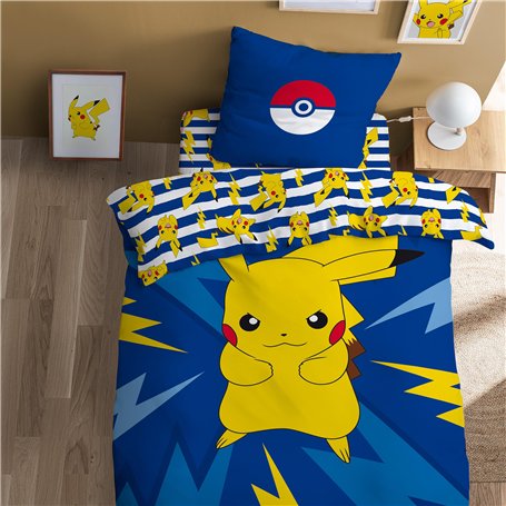 Pokemon Spike Parure de lit Enfant 1 Personne | 100% Coton | Oeko-TEX | Housse de Couette 140x200 cm + Taie d'oreiller 63x63 cm