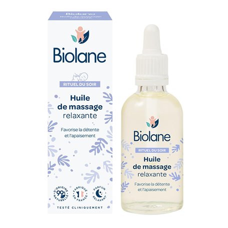 BIOLANE - Huile de massage - Bébé - Détente - Parfum relaxant et apaisant - 99% d'ingrèdients naturels - 50ml - Fabriqué en Fran