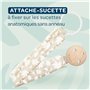 BIOLANE - Attache tétine bébé - Pour tétine sans anneau - Tissu 100% coton - Beige - Fixation Silicone - Clip en bois et métal -