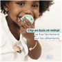 BIOLANE - Attache tétine bébé - Pour tétine avec anneau - Tissu 100% coton - Beige - Fixation cordon - Clip en bois et métal - D