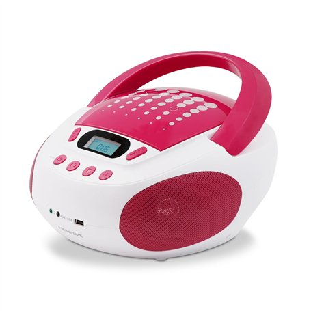 METRONIC Lecteur CD Enfant MP3 Pop Pink avec Port USB Alimentation Secteur ou Piles - Blanc et Rose