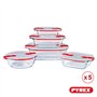 Pyrex Cook & Heat - Lot de 5 Boites - Tailles et Formes Différentes - Verre Borosilicate - Couvercle Hérmétique spécial Micro-On