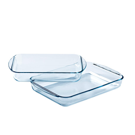 Pyrex - Lot de 2 plats à lasagnes et gratins rectangulaires - 2 Tailles - Verre Borosilicate - Extrême Résistance - Made in Fran