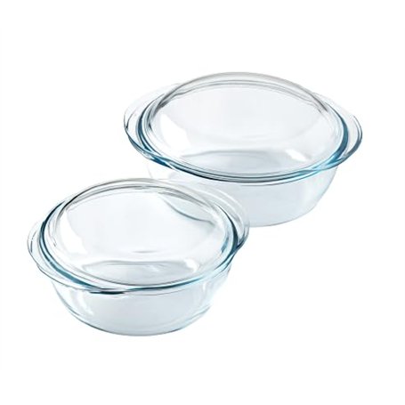 Pyrex 4 In 1 - Lot de 2 Cocottes – 1.6L et 2.3L - Verre Borosilicate - Cuisson Vapeur - Compatible micro-ondes