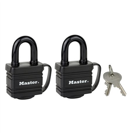 Master Lock 7804EURT Pack de 2 Cadenas en Acier Laminé à Clé et Protection Thermoplastique
