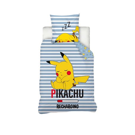 SAHINLER créateur d'univers Housse De Couette Pikachu Dodo 140x200 cm + Taie d'oreiller Pikachu 63x63 cm - Bleu - 100% Coton