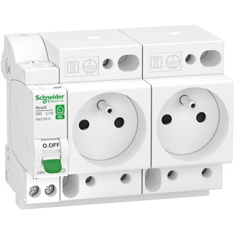 Schneider Electric - Resi9 XE - combiné disj+2 prises courant - 1P+N - 16A - courbe C - embrochable - R9ECS616