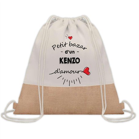 Planetee Sac à dos toile et jute Petit Bazar d'un Kenzo d'amour | Sac de Sport et Gym avec cordelettes | Idée Cadeau Collègue No