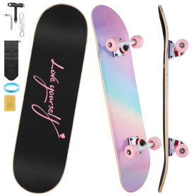 ILAHUI Skateboard Ado Fille Enfant Adulte débutants- 7 Couches en Bois d'Erable Plateau 80 x 20cm Apporter Sac Skateboard - Poud ILAHUI Skateboard Ado Fille Enfant Adulte débutants- 7 Couches en Bois d'Erable Plateau 80 x 20cm Apporter Sac Skateboard - Poud