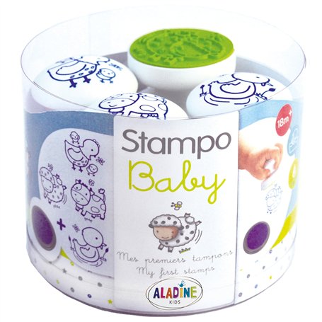 Aladine - Stampo Baby Ferme - Kit Tampons Enfant - Activités Manuelles Bébé - Encre Lavable - Jouets et Jeux Créatifs- Boîte de