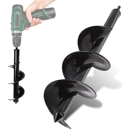 Tarière pour Perceuse Jardin Ø 90 mm - Foret Perceuse Ø embout 8 mm - Longueur Mèche 25 cm - Foret en Acier pour Creuser Rapidem