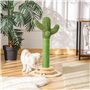 PawHut Arbre à Chat griffoir Forme de Cactus en sisal Naturel avec Pompon Suspendu et Plateforme de Jeu Boules - Ø 32 x 60 cm - 