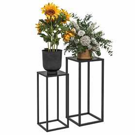 Outsunny Lot de 2 supports pot de fleurs supports pour plantes encastrables structure en acier 2 hauteurs différentes 58