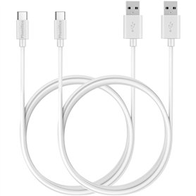 PHONILLICO Cable compatible avec enceinte Aiwa Exos-3 [PACK 2] USB TYPE USB-C Blanc 1 Mètre