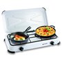 KEMPER - Réchaud gaz portable 2 feux 2600W Blanc laqué Couvercle Plaque de cuisson