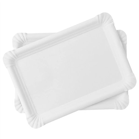 Miamex Lot de 20 Plateaux en Carton Blanc - Plateaux de Présentation pour Pâtisseries/Amuse-bouches/Buffets (23 x 33 cm)