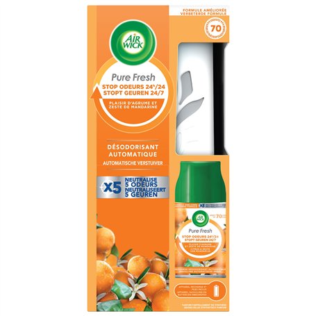Air Wick Desodorisant Maison Diffuseur Freshmatic + 1 Recharge parfum Plaisir d'agrume et Zeste de mandarine