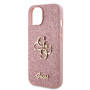 Guess GUHCP15SHG4SGP Coque pour iPhone 15 6,1" Coque Rigide Rose Paillettes Script Grand 4G
