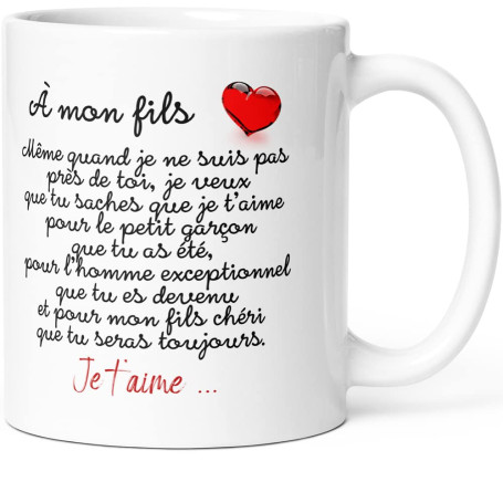 Luigi Collection Mug Mon Fils je t’Aime Humour Tasse Message drôle Amour Idée Cadeau Original d'Homme Garçon Enfant Famille pour
