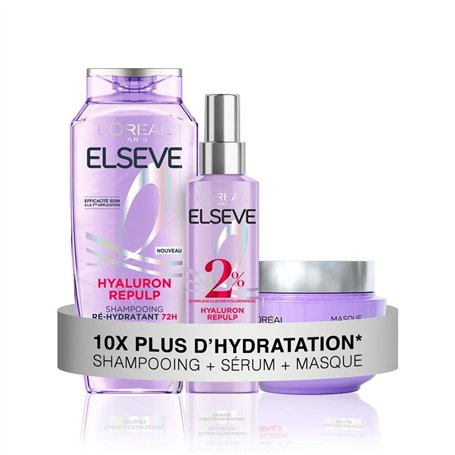 L'Oréal Paris - Routine Soin Hydratation Intense - Cheveux Déshydratés - Hydratation 72H - À l'Acide Hyaluronique - 3 Produits -