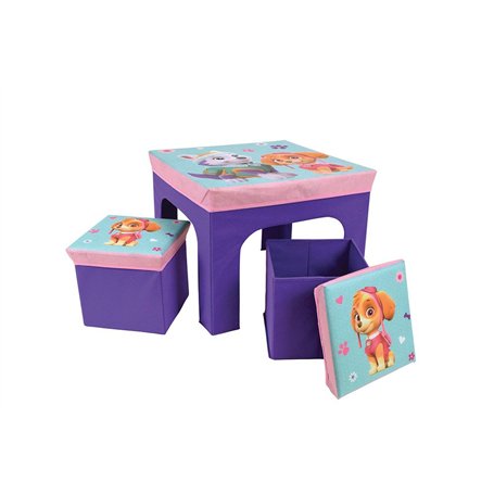 Fun House PAT'PATROUILLE Fille Table avec 2 Tabourets de Rangement Pliable pour Enfant