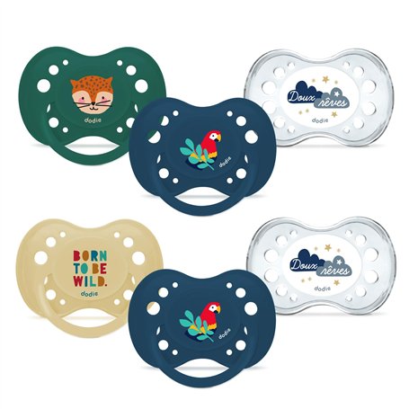 DODIE Lot de 6 Sucettes Anatomiques ESSENTIEL JOUR/NUIT +18 mois BLEU