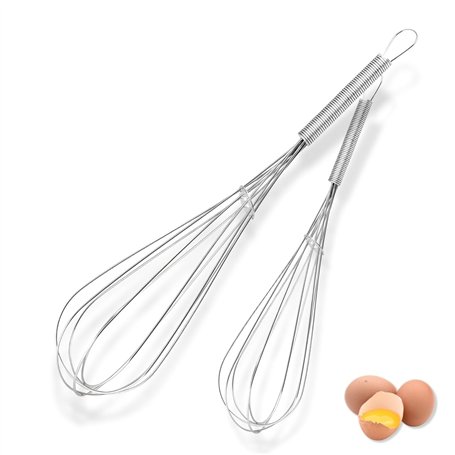 PARENCE.- Lot de 2 Fouets de Cuisine en Acier Inoxydable - 19 cm & 24 cm - Batteur à Œufs Manuel - Ustensiles Cuisine Mélange Un