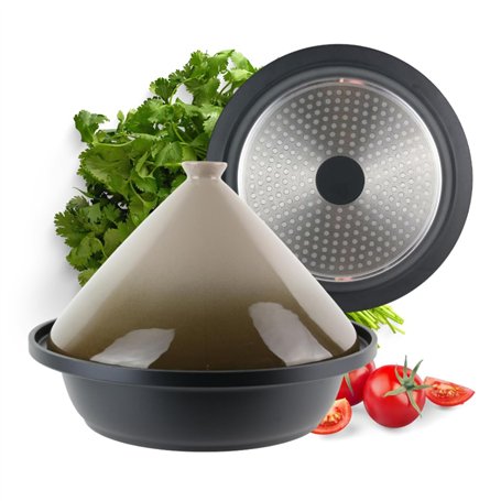 PZL CONCEPT Tajine Induction Tous Feux Diamètre 30 cm - Revêtement antiadhésif - Couvercle Céramique – Fonte d’Aluminium – Marmi