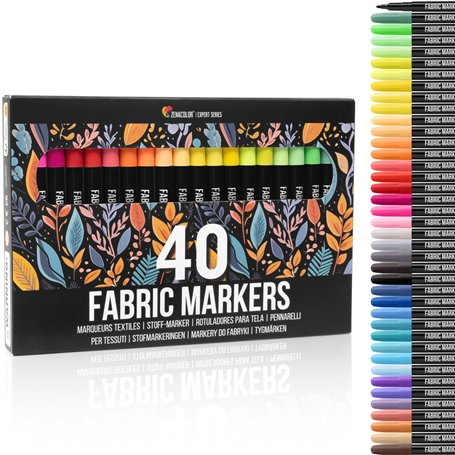 Zenacolor 40 Marqueurs Textile et Tissu - Feutre Textile Non-Toxique