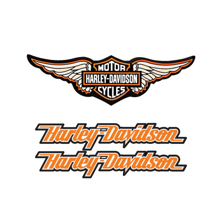 Stickers rétro réfléchissant pour Casque de Moto Hommage à Harley Davidson - Pack Ailes et latéraux Orange (3 Stickers)