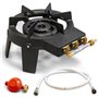PROWELTEK - Rechaud à gaz en Fonte véritable 4 pieds 2 bruleurs + Tuyau gaz à vis 1.50m + Détendeur Propane TRIGLAV 9800
