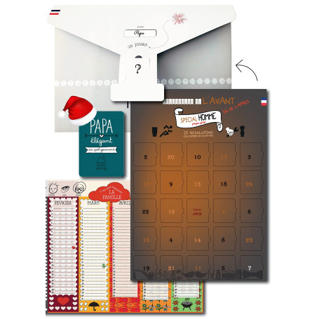 Surprise Papa Lettre géante - 3 cadeaux pour papa et futur papa dans une Pochette surprise - Calendrier 25 résolutions avant ou