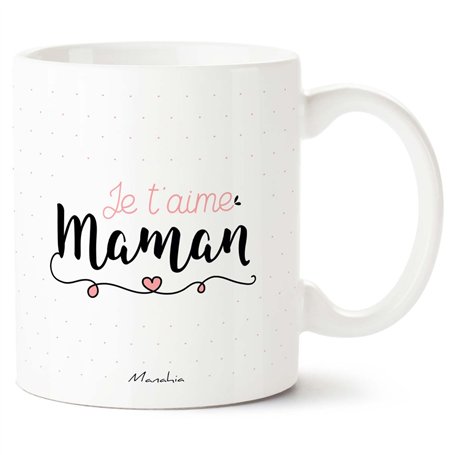 Manahia Mug Cadeau Maman Tasse Personnalisée - Je t'aime Maman - Avec Boite Kraft - Imprimé en France - 330 mL