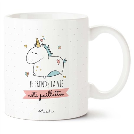 Manahia Mug Cadeau Licorne - Je prends la Vie côté Paillettes - 330 mL