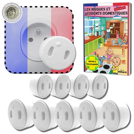 [Pack x10] Cache Prise Bebe Français [ sans Clef Ni Adhésif] - INVENTÉ ET FABRIQUÉ en France - Guide Sécurité Bébé - Protection