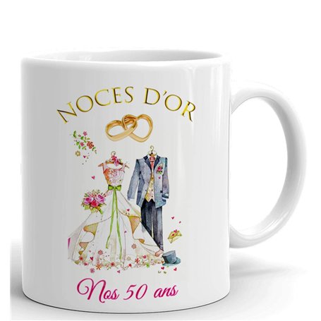 Tasse-Mug Cadeau Anniversaire 50 ans de Mariage Noce d'Or Original Amour Couple Romantique