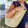 Panier de plage artisanal en feuilles de palmier naturel, cabas polyvalent tressé à la main avec poignées en cuir authentique, s