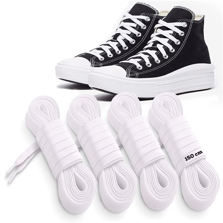MARKETIFAR Lacets Blancs pour Baskets-4 Paires Lacet Blanc-Lacet Chaussure-Parfait pour Converse Haute-Lacets blancs plats-150 c