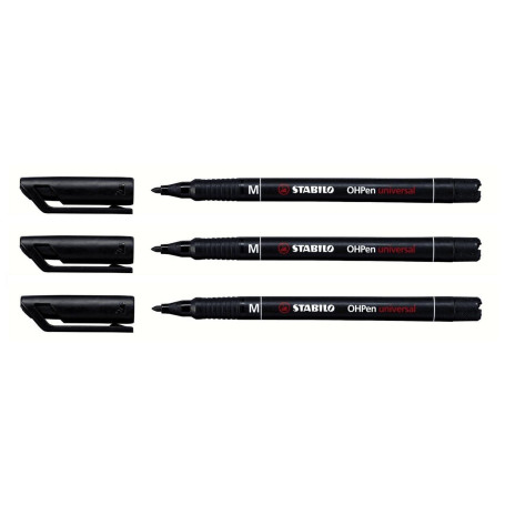 STABILO Lot de 3 Stylo-feutres ohp pen permanent pointe moyenne 1mm encre indélébile noir