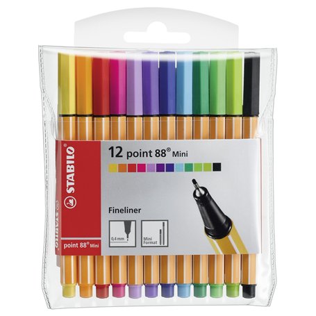 STABILO point 88 Mini - Stylo feutre pointe fine - Pochette x 12 mini feutres - Coloris assortis