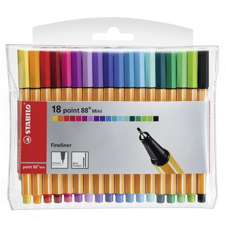 STABILO point 88 Mini - Stylo feutre pointe fine - Pochette x 18 mini feutres - Coloris assortis