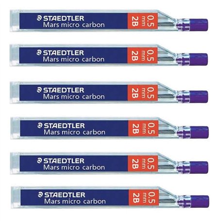 STAEDTLER Recharges de mines pour crayons Mars Micro Carbon 250 0.5mm 2B - Emballage de 6 tubes (72 dérivations) 2B