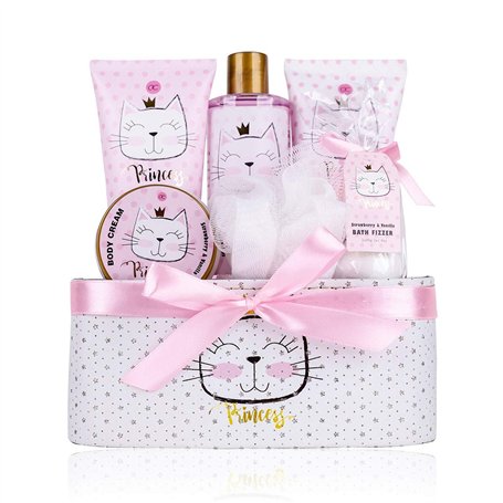 Accentra - Set cadeau Princess Kitty pour filles & femmes - Kit douche 7 pcs avec bain moussant